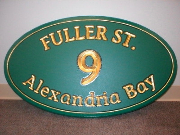 gold leaf carved signs, custom signage :: 23 k signs, gold, painted, carved signs :: Alexandria Bay, NY