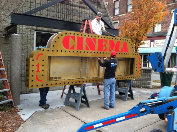 Cinema LED Revolving Message Board :: Our team working diligently to service signage. :: 